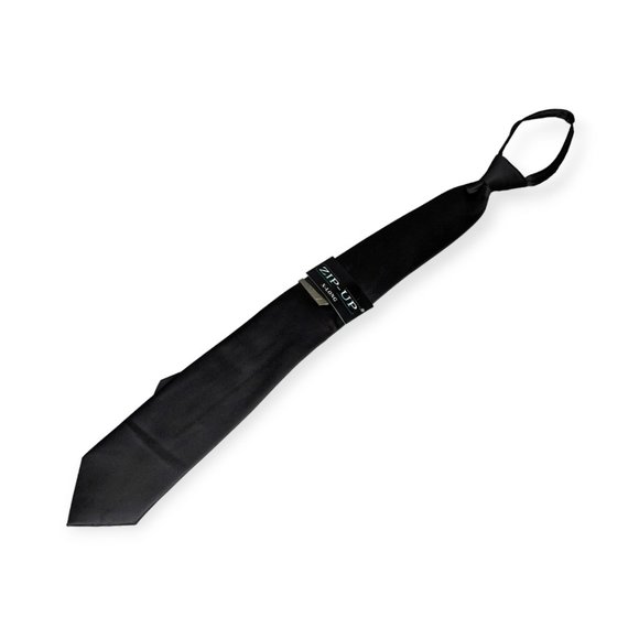 Umo Lorenzo Black Zip Up Extra Long Tie NWT - Picture 1 of 9